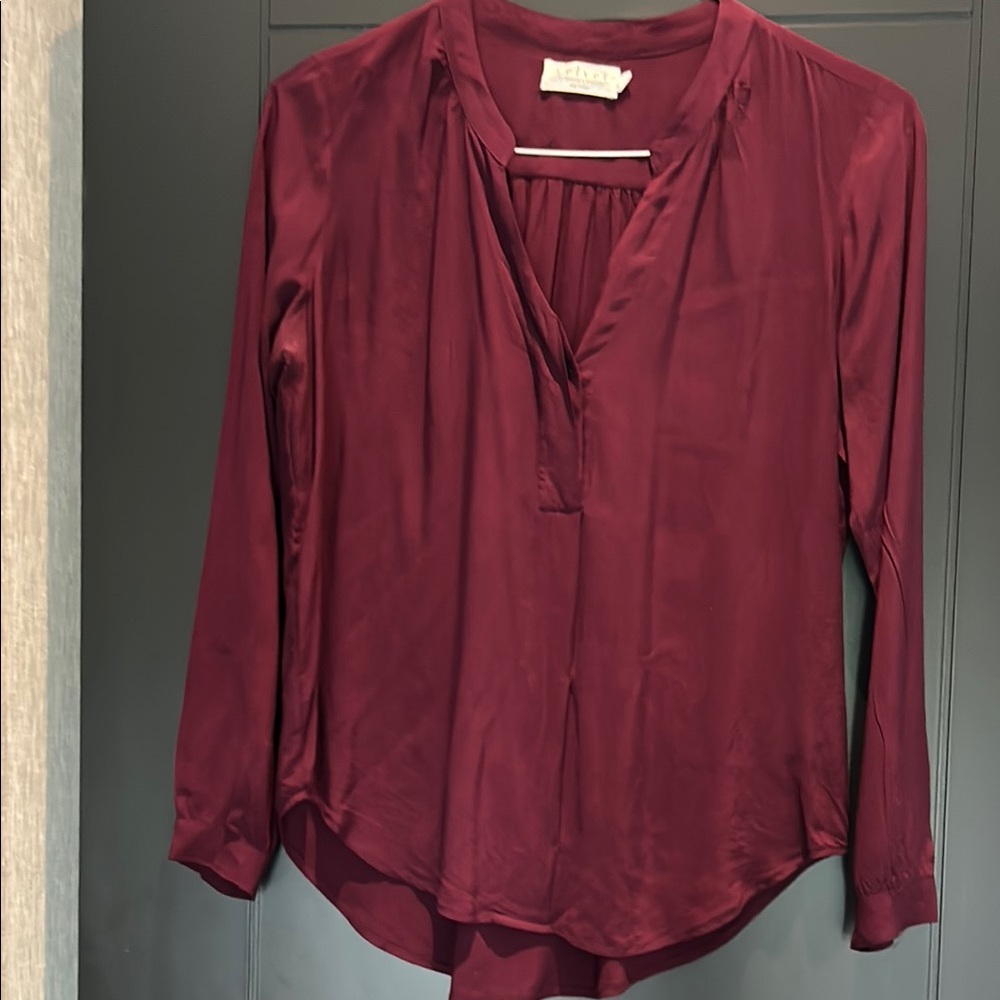 Velvet by Graham & Spencer Red Asymmetrical Blouse with Mandarin Collar